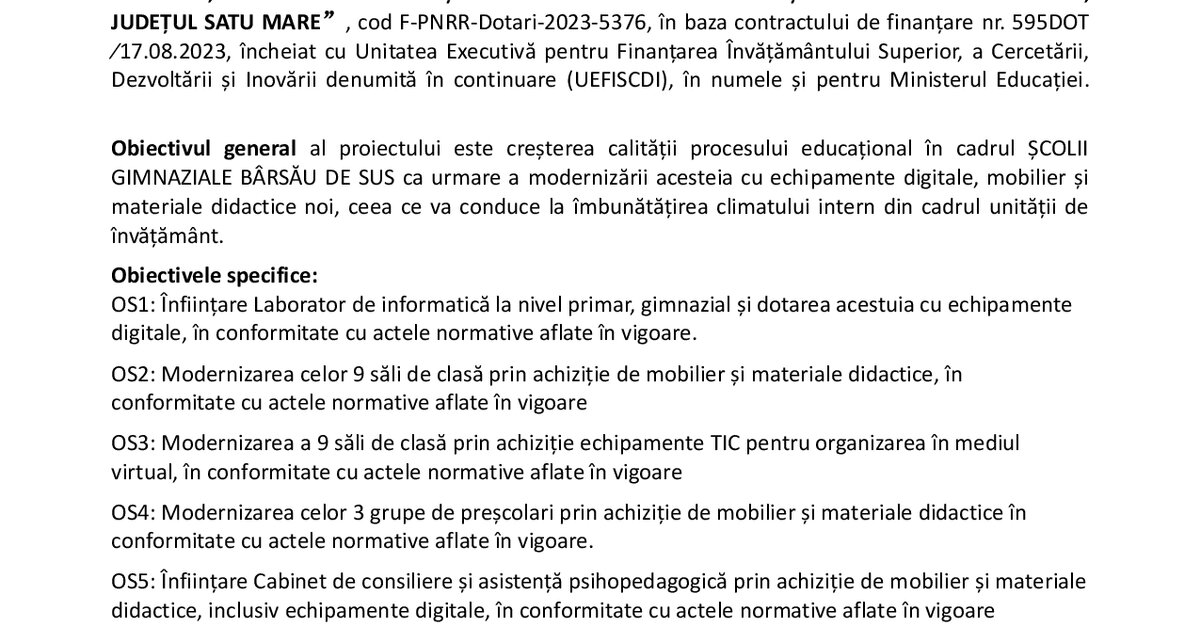 Anunt finalizare proiect PNRR