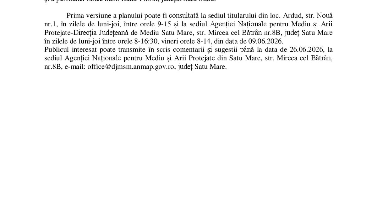 Anunț declanșare etapă de încadrare pentru Amenajamentul silvic U.P. I Parohii Bixad