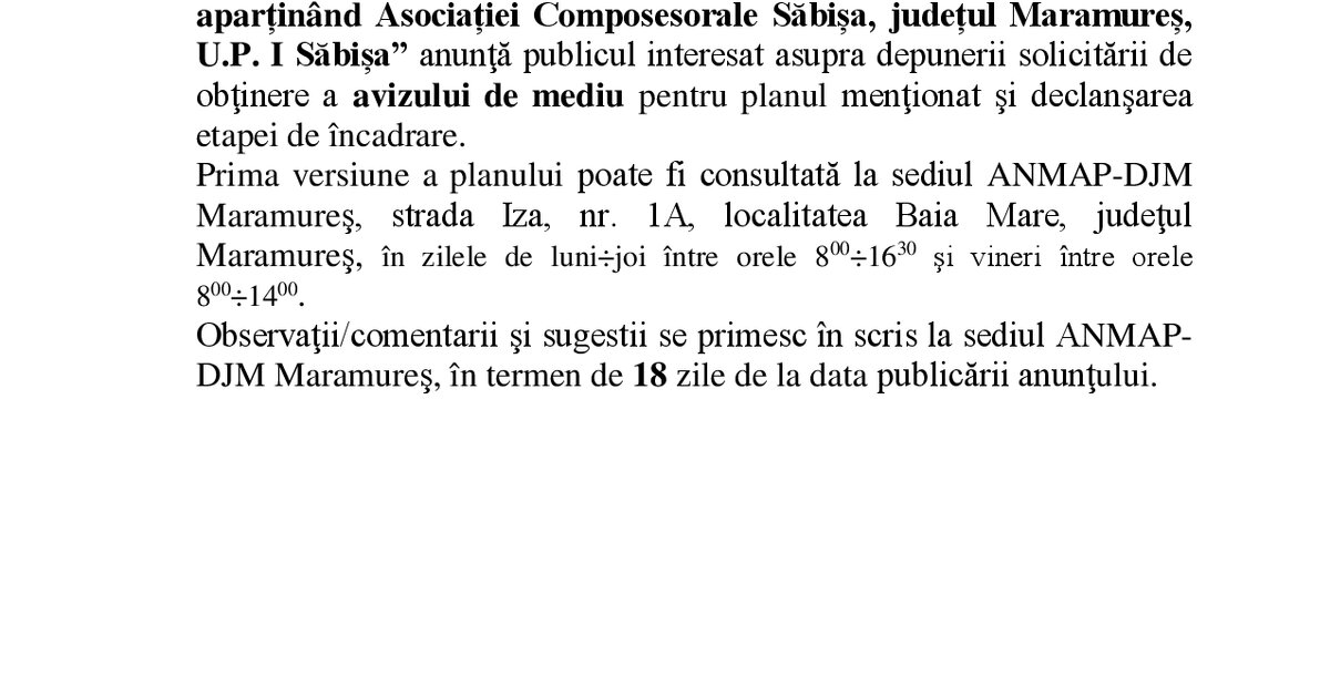 Anunț – U.P. I Săbișa