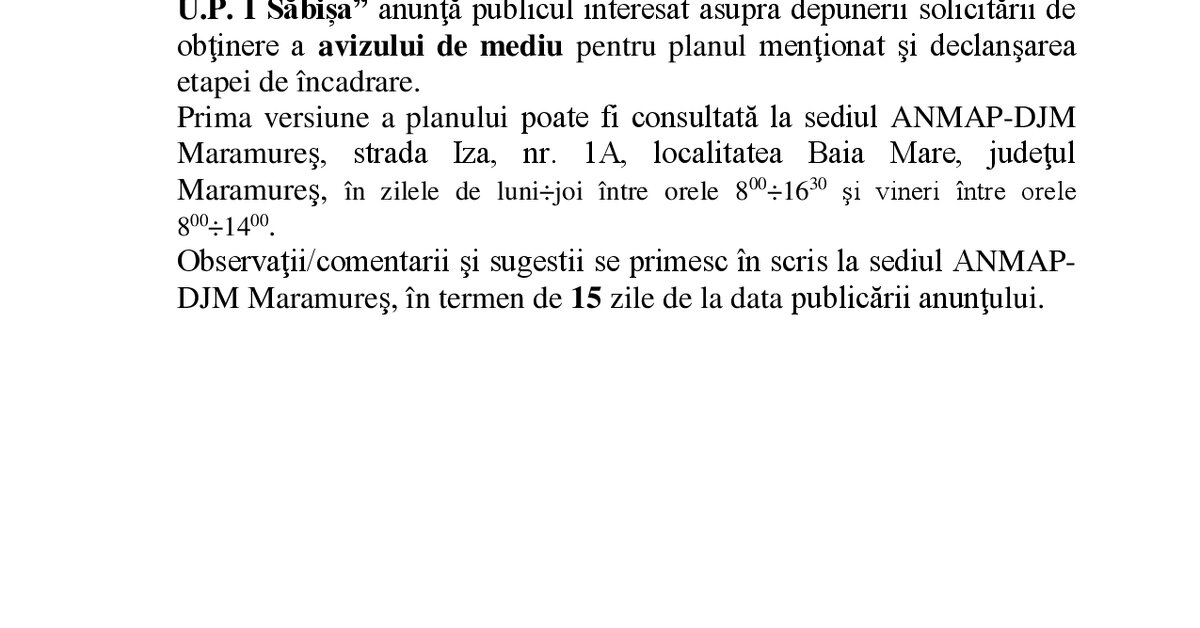 Anunț – U.P. I Săbișa
