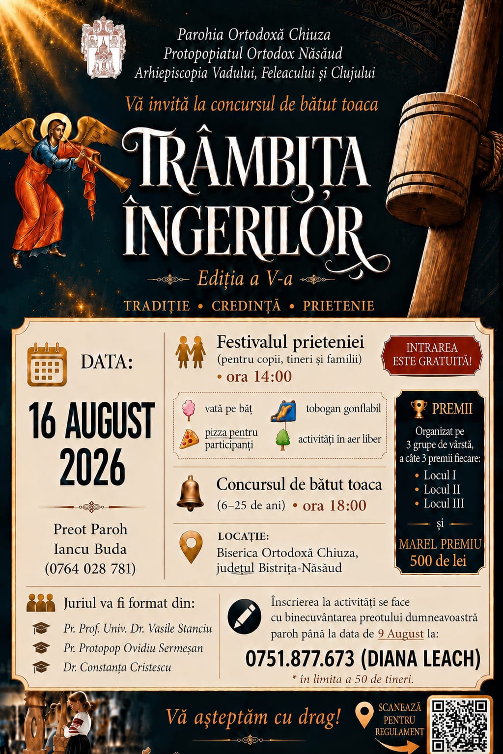 Tradiția bate din nou toaca la Chiuza, Bistrița-Năsăud: cea de-a V-a ediție a concursului de bătut toaca „Trâmbița Îngerilor” urmează să aibă loc duminică, 16 iunie!