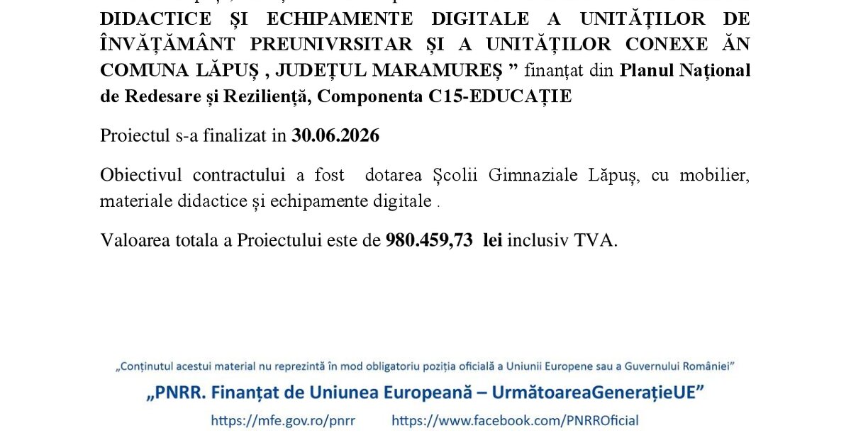 Finalizare Proiect C15- PNRR