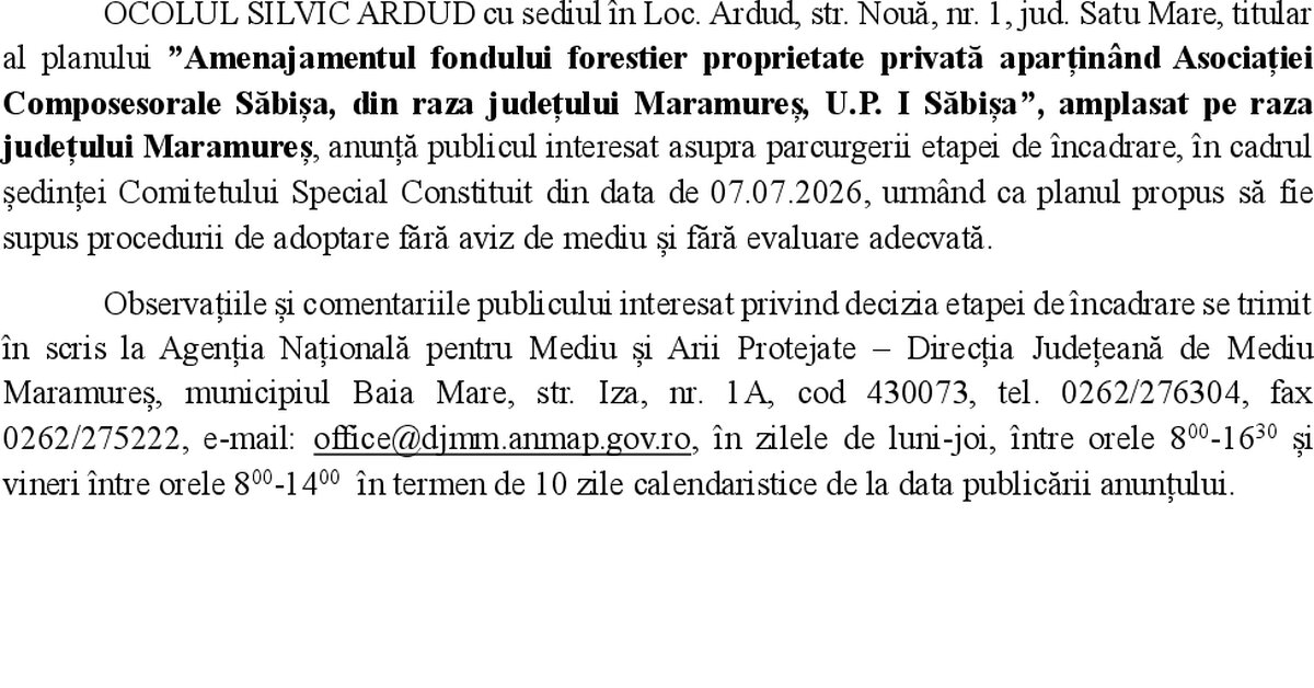 Anunț – U.P. I Săbișa