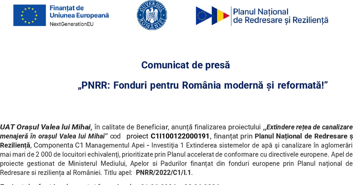 Comunicat de presă finalizare proiect