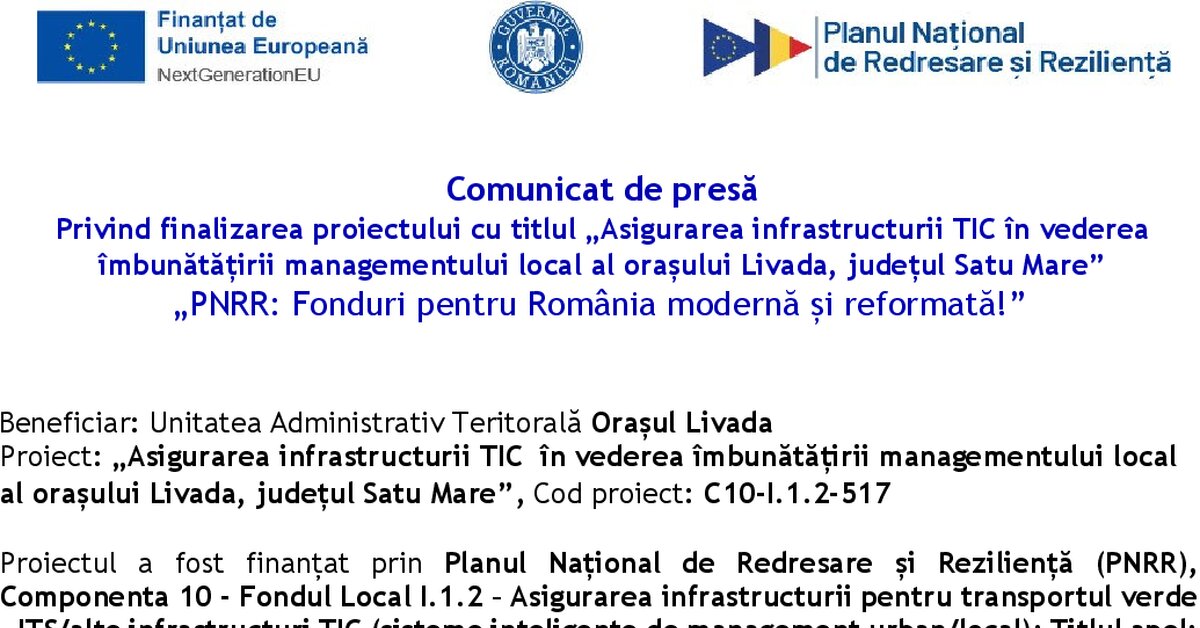 Comunicate de presă la finalizarea proiectului