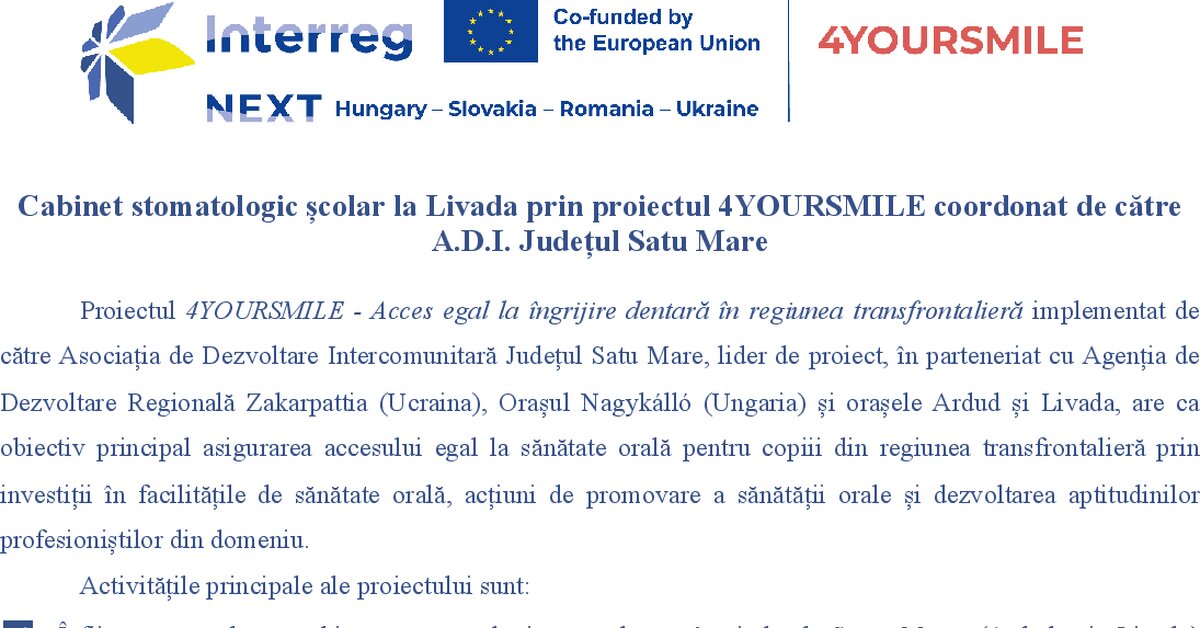 ARTICOL DE PRESA – PROIECT HUSKROUA23/RI/2.1/024 – 4YOURSMILE