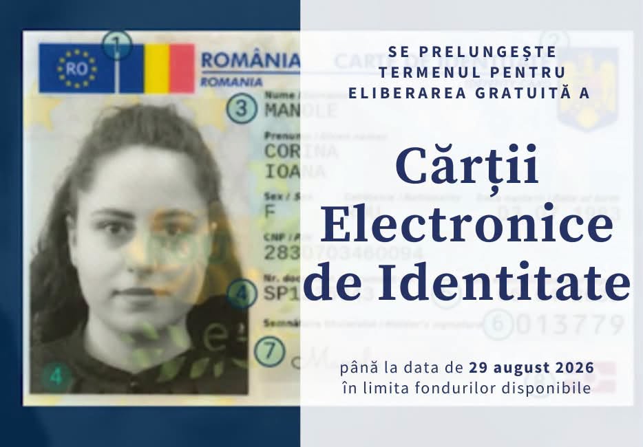 S-a prelungit termenul pentru eliberarea gratuită a Cărții Electronice de Identitate (CEI) până la data de 29 august 2026!