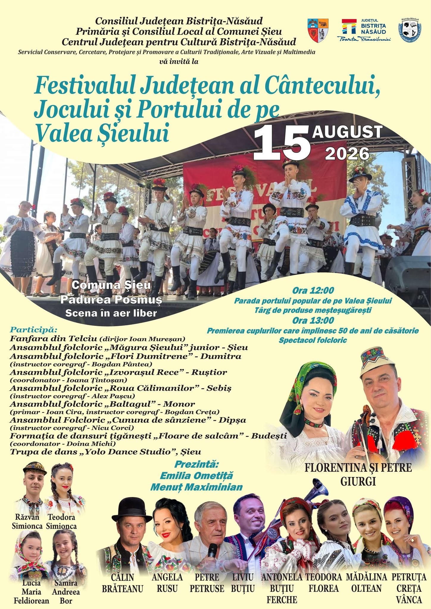 Valea Șieului, în sărbătoare: Festivalul Județean al Cântecului, Jocului și Portului Popular revine la Șieu, județul Bistrița-Năsăud, sâmbătă, 15 august!