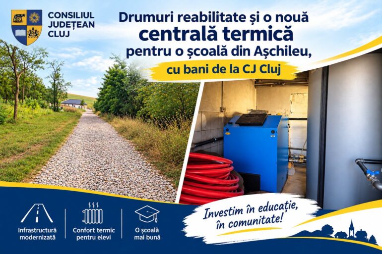 Investiții în comuna Așchileu, județul Cluj: drumuri pietruite și o centrală termică nouă la școala din Așchileu Mare!