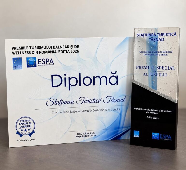Stațiunea Turistică Tășnad, premiată la Gala Turismului Balnear și de Wellness din România 2026!