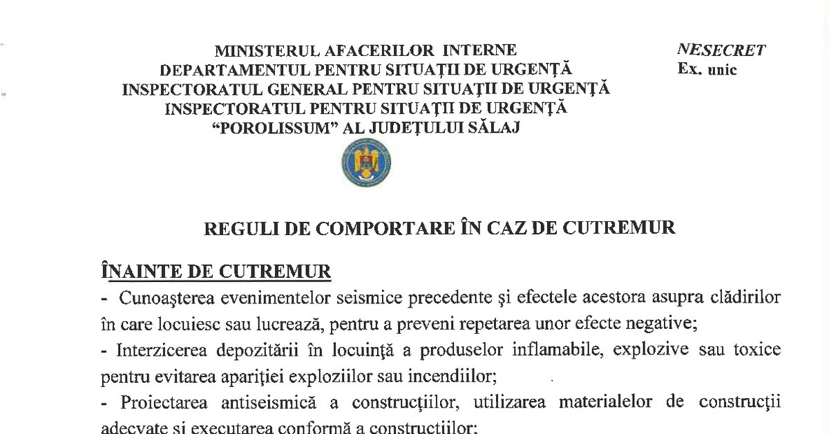 Reguli de comportare în caz de cutremur